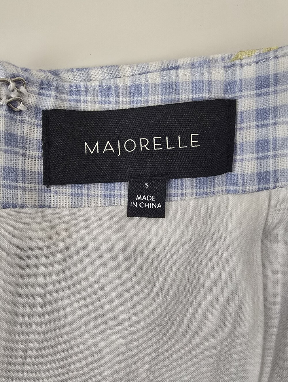 Majorelle Pearson Mini Dress Linen Blend Polly Gingham Print S Floral - Picture 12 of 14